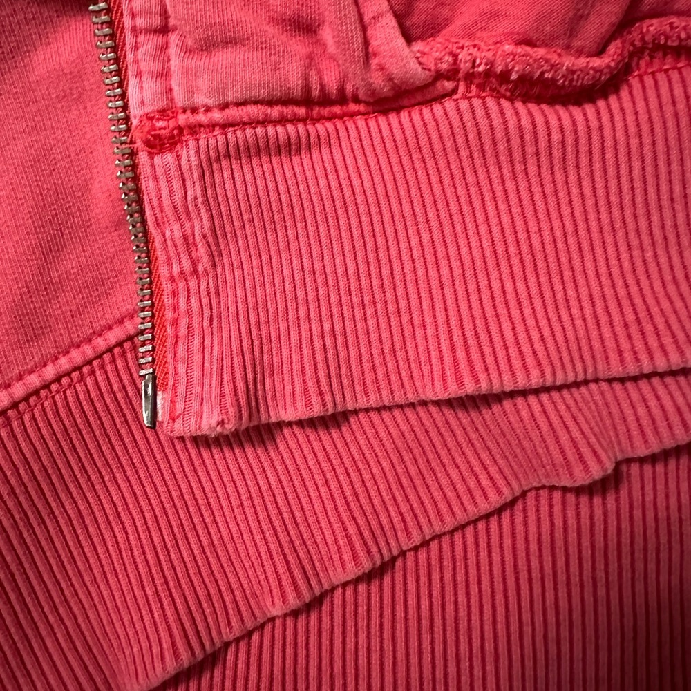 DKNY Jeans Deep Coral Front Lace Overlay Hooded Sweatshirt, Size L - Picture 9 of 10